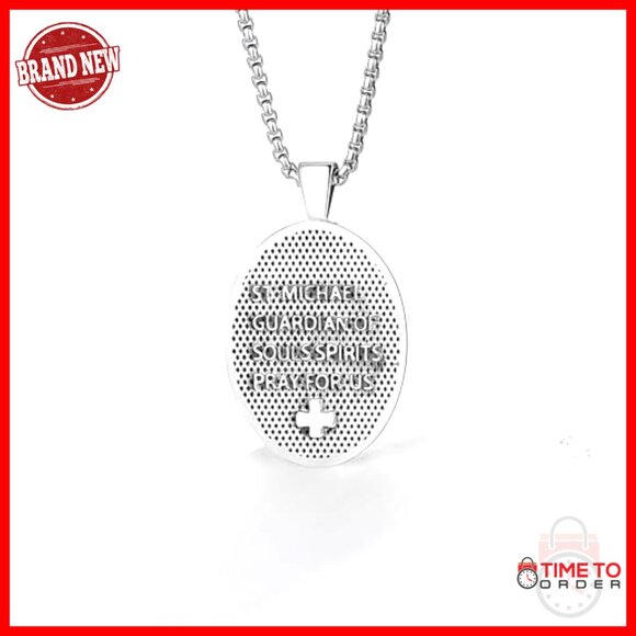 925 Sterling Silver Saint Michael Cross Pendant Necklace for Men Women - Picture 5 of 7